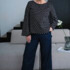 Puuvillane pluus, pidulik pluus, mugav pluus, poplin, haruu, kimono pluus, eesti disain, toodetud eestis, mugavad riided