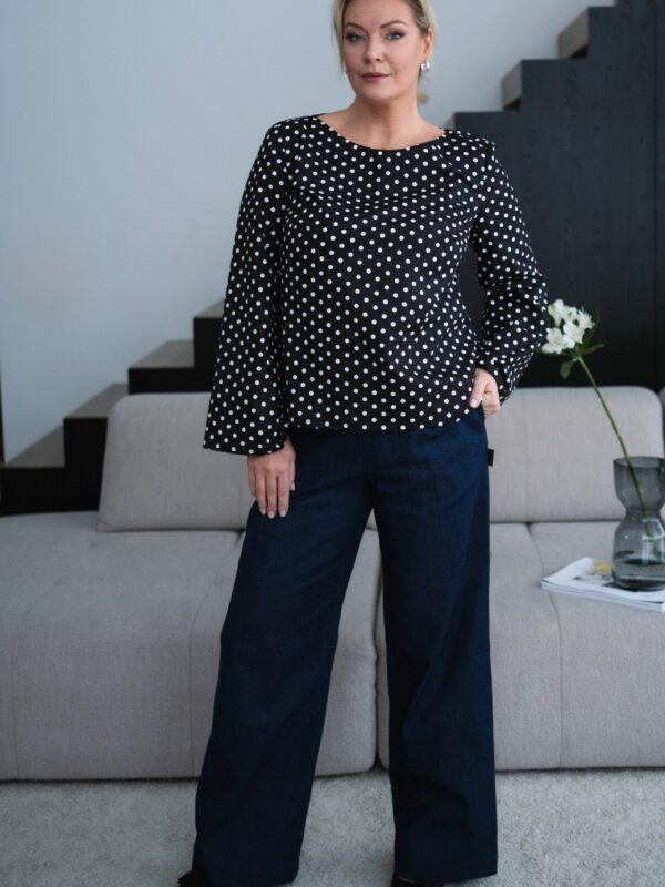 Puuvillane pluus, pidulik pluus, mugav pluus, poplin, haruu, kimono pluus, eesti disain, toodetud eestis, mugavad riided